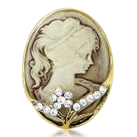 Vintage Cameo Brooch For Women Elegant Female Portrait Oval Alloy Pin With Rhinestones Retro Style Enamel Jewelry Accessories