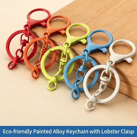 Colorful Zinc Alloy Keychain With Swivel Lobster Clasp Painted Split Ring For DIY Bag Charm Pendants Material