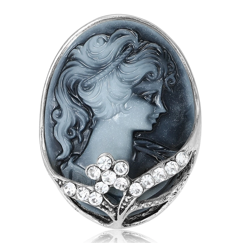Vintage Cameo Brooch For Women Elegant Female Portrait Oval Alloy Pin With Rhinestones Retro Style Enamel Jewelry Accessories