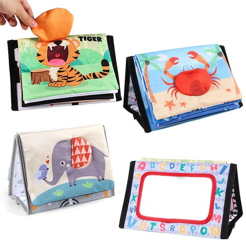 Livre En Tissu Miroir Pour Bébé Pliable Debout Jouet Sensoriel Éducatif Tissu Polyester Motifs Animaux À Haut Contraste