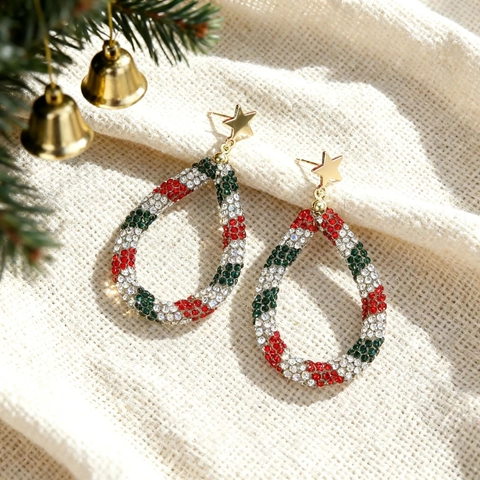Weihnachten Stern Tropfen Ohrringe Bunte Strass Zinklegierung Mit 925 Silber Stift Festlicher Party Schmuck Für Damen Geschenk