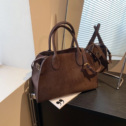 Vintage Suede PU Leather Tote Bag Large Capacity Top Handle Shoulder Bag Minimalist Commuter For Women