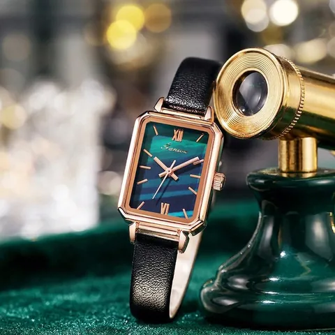Orologio Al Quarzo Da Donna Vintage Cassa Rettangolare Oro Rosa Quadrante Motivo Marmo Piccolo Elegante Cinturino In Pelle