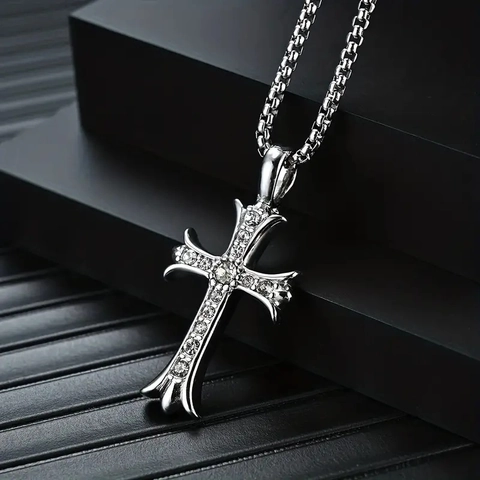 Kruis Hanger Ketting Roestvrij Staal Gothiek Hip Hop Zirkonia Ingelegd Vintage Sieraden Voor Mannen