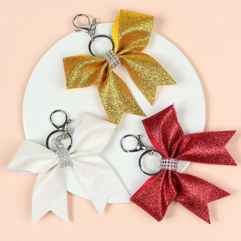 Llavero De Lazo Colgante De Bolso Cuero Sintético Brillante Diamantes De Imitación Accesorios Para Bolsos Mujeres Niñas Elegante