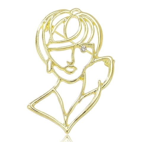 Broche de Retrato Hueco Vintage de Aleación con Strass Galvanizado con Silueta de Mujer Abstracta para Joyería de Moda de Mujer