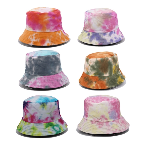 Tie Dye Bucket Hat Cotton Reversible Sun Protection Outdoor Summer Casual Travel For Men Women