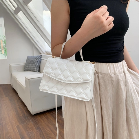 Bolso De Bandolera Acolchado De Cuero PU Para Mujer Con Asa Superior Herrajes Dorados Bolso De Mano Cuadrado De Moda