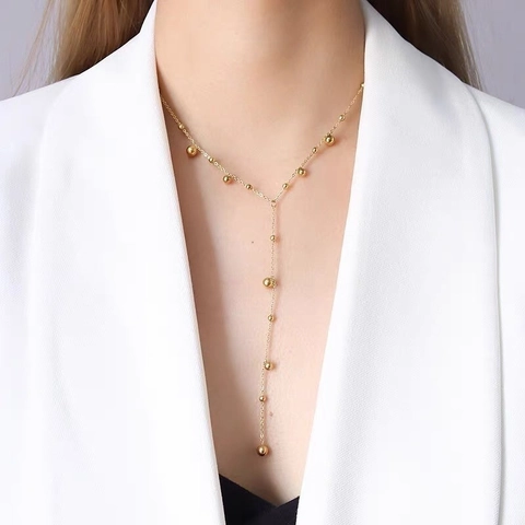 Collana Lariat In Acciaio Inossidabile 304 Placcata Oro 18K Perline Forma Y Catena Lunga Nappa Gioielli Per Donne