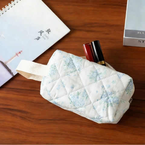 Neceser De Maquillaje Acolchado Estampado Floral Gato Bolsa Cosmética Portátil Organizador Con Asa