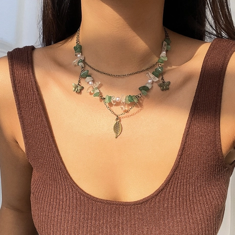 Bohemian Multi Layer Necklace Alloy Natural Stone Gravel Sun Moon Star Dragonfly Tree Of Life Pendant Vintage Jewelry