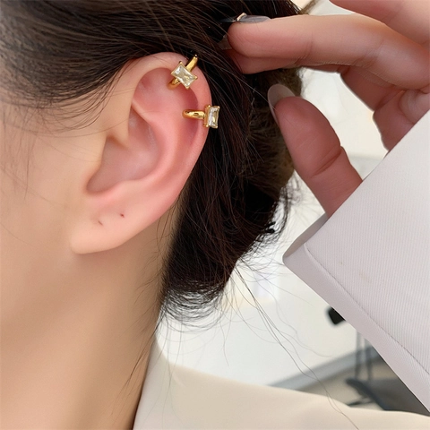 Elegante Ear Cuff Oorbellen Titanium Staal Heldere Zirconia Niet Gepiercet Verstelbare Sieraden Voor Dames