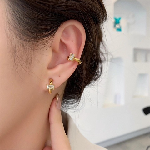 Elegante Ear Cuff Oorbellen Titanium Staal Heldere Zirconia Niet Gepiercet Verstelbare Sieraden Voor Dames
