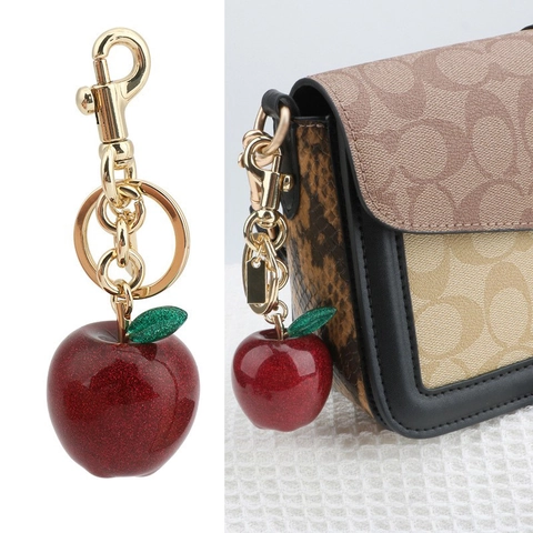 Portachiavi A Mela In Resina Glitterata Rossa Ciondolo Per Borsa Foglia In Lega Dorata Simpatico Portachiavi Regalo