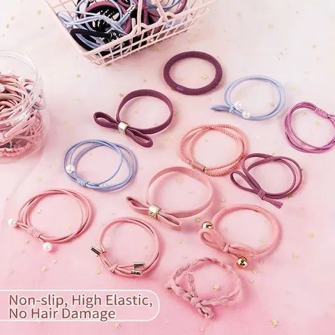 High Elasticity Hair Ties Scrunchies Ponytail Holders With Faux Artificial Pearl Bow Flower Decor For Women Girls Simple Sweet Styles