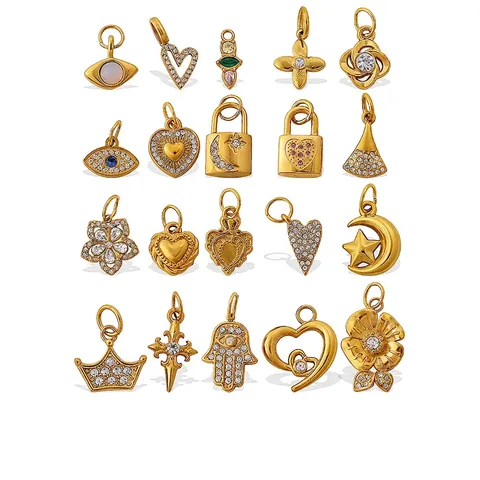 Stainless Steel Charms Pendants Gemstone Zircon Rhinestone DIY Jewelry Making Heart Star Moon Evil Eye Cross