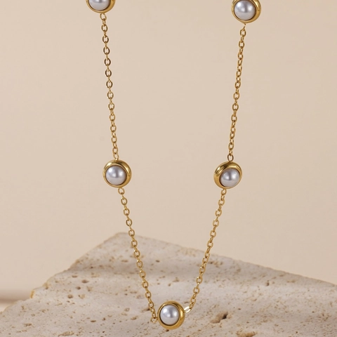 Elegante Collana Bracciale Orecchini Con Künstliche Perle Sintetiche Acciaio Inossidabile Placcato Oro Stile Minimalista Per Donne