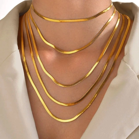 Herringbone Chain Necklace Stainless Steel Flat Snake Bone Blade Minimalist Fashion Jewelry For Women Men