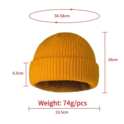 Acrylic Ribbed Knit Beanie Warm Winter Hat Foldable Cuffed Skull Cap For Men Women Minimalist Hip Hop Style