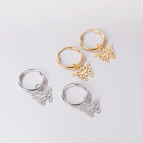 Eleganti Orecchini a Cerchio Farfalla Svuotati Francesi in Lega Perno in Acciaio Inossidabile Oro Argento Gioielli Minimalisti per Donna