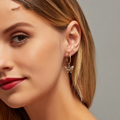 Eleganti Orecchini a Cerchio Farfalla Svuotati Francesi in Lega Perno in Acciaio Inossidabile Oro Argento Gioielli Minimalisti per Donna