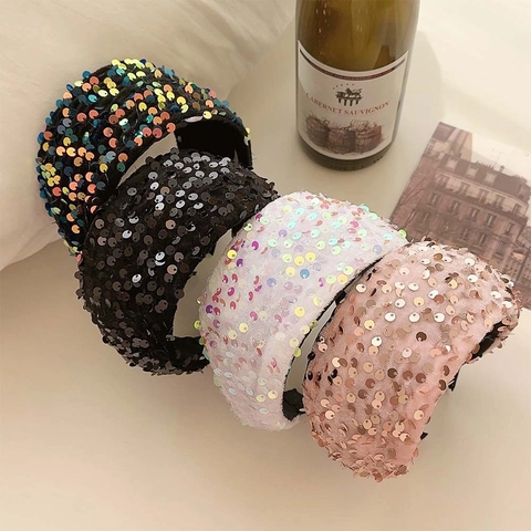 Sequined Wide Headband Padded Hair Hoop Sparkly Fashion Hairband For Women Party Y2K Style Accessory