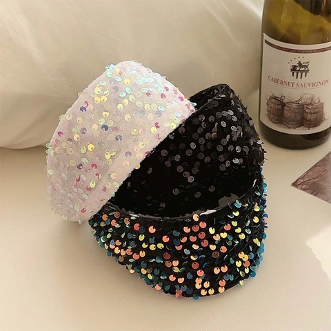 Sequined Wide Headband Padded Hair Hoop Sparkly Fashion Hairband For Women Party Y2K Style Accessory