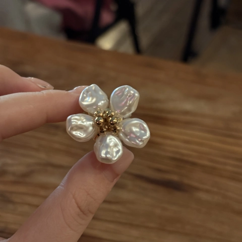 Bague Fleur En Künstliche Perle Baroque Cuivre Design Ouvert Réglable Style Français Vintage Élégant Bijoux Femmes
