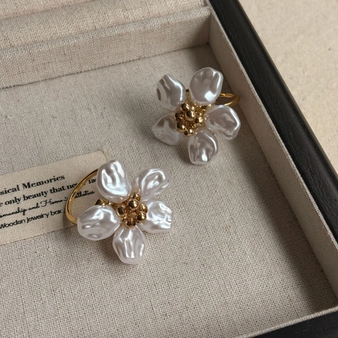 Bague Fleur En Künstliche Perle Baroque Cuivre Design Ouvert Réglable Style Français Vintage Élégant Bijoux Femmes