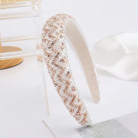 Handmade Beaded Rhinestone Headband Vintage Wave Pattern Sequin Wide Hair Band Elegant Fashion Hair Accessories For Women