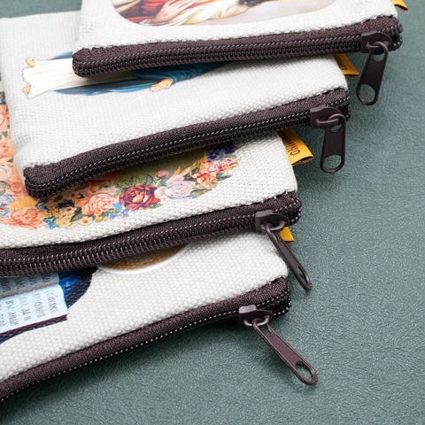 Vintage Segeltuch Rosenkranz Beutel Kleiner Reißverschluss Geldbeutel Mit Religiösen Ikonen Blumenmuster Mini Schmuck Aufbewahrungstasche Geschenk