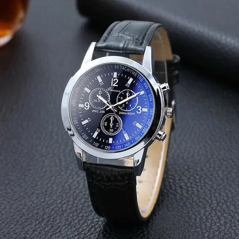 Orologio Al Quarzo Da Uomo Moda Nicchia Con Cinturino In Ecopelle Cassa In Lega Specchio In Vetro Blu Business Casual