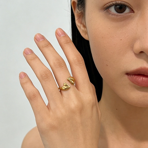 Asymmetric Heart 304 Stainless Steel Gold Plated Adjustable Open Ring Minimalist Fashion Jewelry For Women