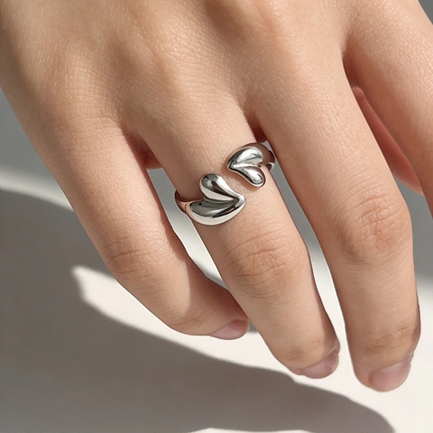 Asymmetric Heart 304 Stainless Steel Gold Plated Adjustable Open Ring Minimalist Fashion Jewelry For Women