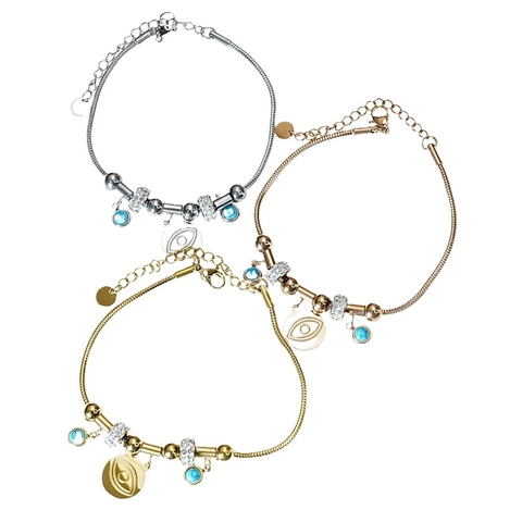 Pulsera De Cadena De Serpiente Mal De Ojo Acero De Titanio Con Turquesa Y Pedrería Joyería Bohemia Para Mujeres