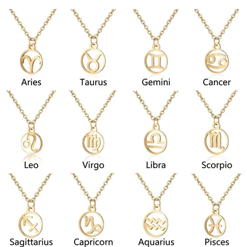 Collana Segni Zodiacali Acciaio Inossidabile Ciondolo Tondo Traforato Simbolo Costellazione Gioielli Retro Minimalista Donna