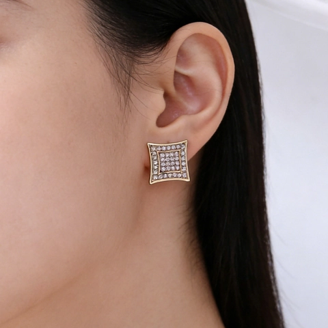 Geometric Stud Earrings For Women Elegant Rhinestone Pave Alloy Jewelry With 925 Sterling Silver Earring Post