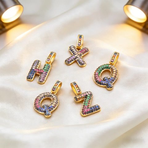 Pendente Lettera Alfabeto Rame Con Zircone Colorato Produzione Di Gioielli DIY Pavé Arcobaleno Stile Hip Hop