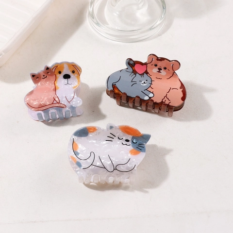 Leuke Cartoon Dier Haarspeldjes Acetaat Acryl Kat Hond Beer Vorm Marmer Textuur Zoete Mode Hoofddeksels Vrouwen Meisjes
