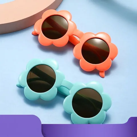 Occhiali Da Sole Per Bambini Forma Fiore Protezione UV PC Plastica Montatura Tonda Moda Per Bambine Piccole