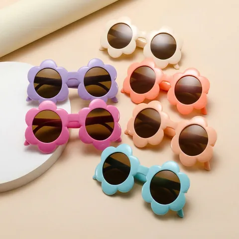 Occhiali Da Sole Per Bambini Forma Fiore Protezione UV PC Plastica Montatura Tonda Moda Per Bambine Piccole