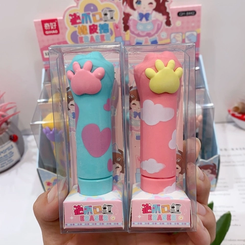 Cat Paw Shaped Lipstick Style Retractable Eraser TPR Soft Stationery For Students Kids Office Supplies Kawaii Cute