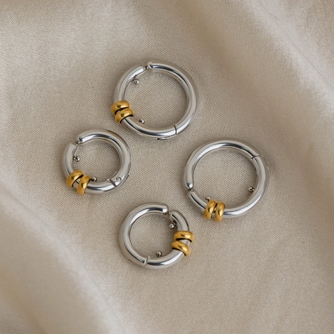 Minimalistische Bi-Color Creolen Edelstahl 18K Vergoldet Wasserdicht Hypoallergen Geometrischer Schmuck Für Damen