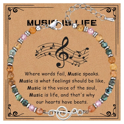Music Teacher Gift Beaded Bracelet Treble Clef Pendant African Turquoise Crystal Stones Adjustable Charm Bracelet Women Jewelry
