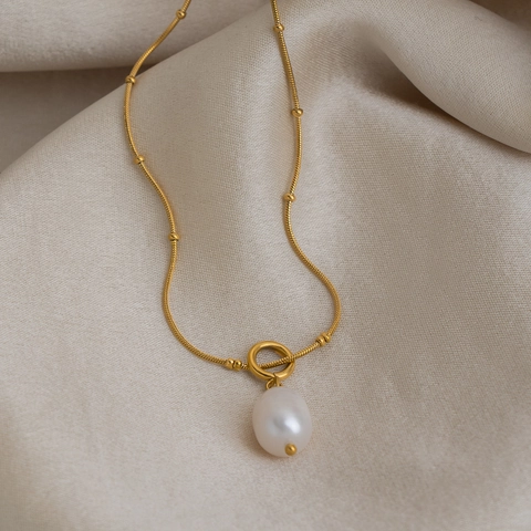 Freshwater Pearl Pendant Necklace Stainless Steel Gold Beaded Satellite Chain Waterproof Minimalist Jewelry For Women