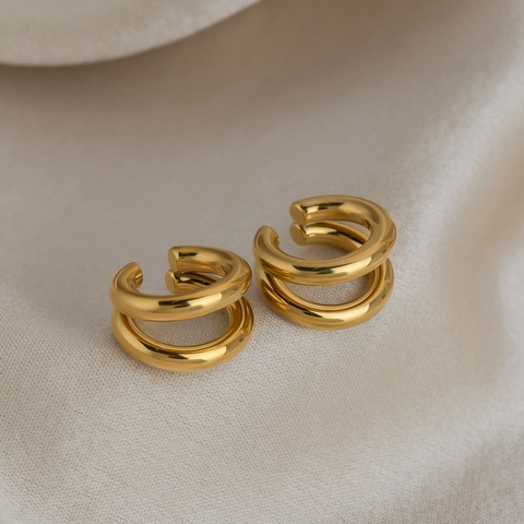 Ear Cuff Redondo De Doble Capa Acero Inoxidable 304 Sin Perforación Impermeable Chapado En Oro Joyería Geométrica Minimalista