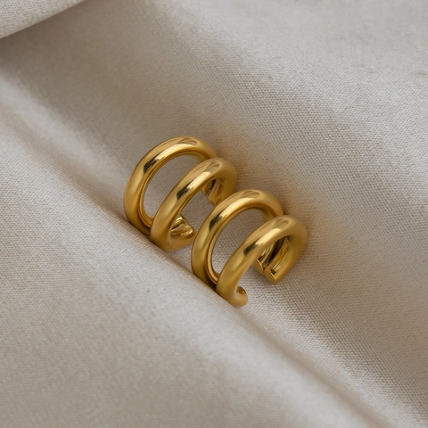 Ear Cuff Redondo De Doble Capa Acero Inoxidable 304 Sin Perforación Impermeable Chapado En Oro Joyería Geométrica Minimalista