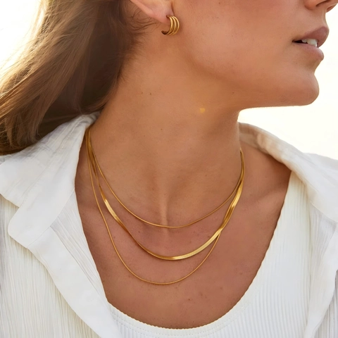 Collar De Varias Capas Cadena De Serpiente Acero Inoxidable Impermeable Hipoalergénico Joyería Minimalista Para Mujer