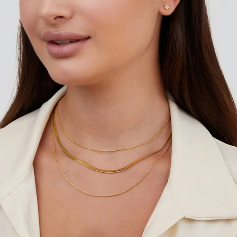 Collar De Varias Capas Cadena De Serpiente Acero Inoxidable Impermeable Hipoalergénico Joyería Minimalista Para Mujer
