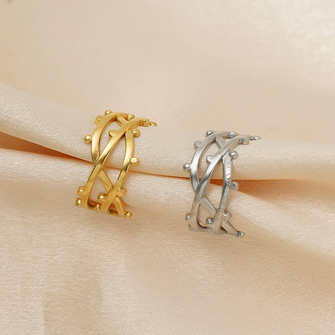 Anillo Abierto Entrelazado Acero Inoxidable Chapado En Oro 18K Cuentas Joyería Ajustable Geométrica Para Mujer